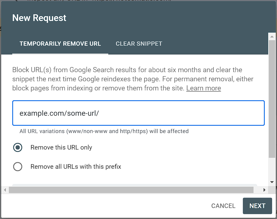 url removal tool gsc